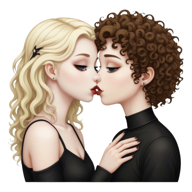 Blonde white goth girl kissing a brown curly haired white emo girl sticker