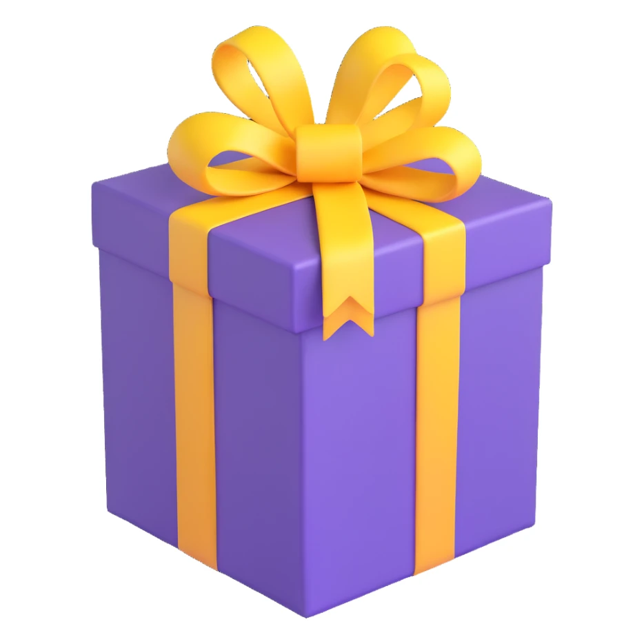 gift box, purple with yellow ribbon sticker