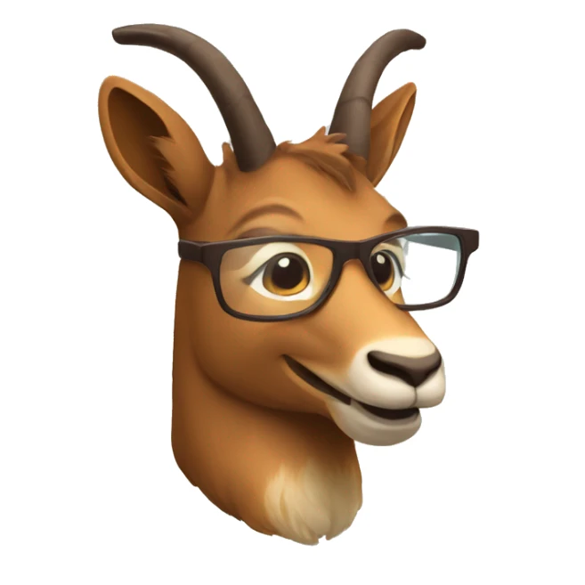 happy smart smiling brown chamois with horns with glasses right profile sticker