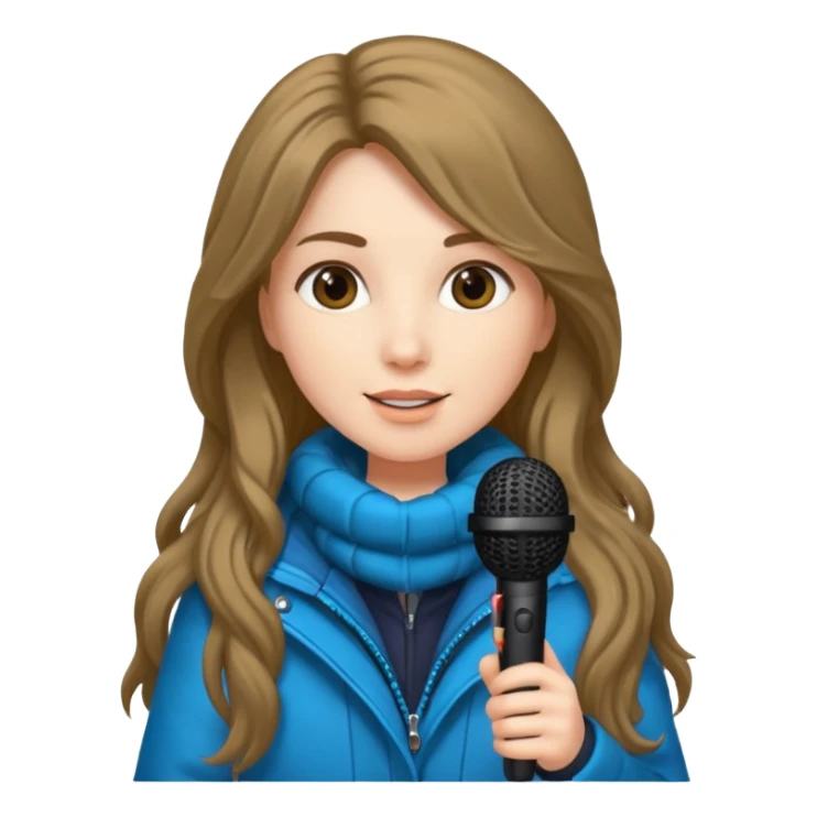 long haired woman with winter clothes holding microphone sticker