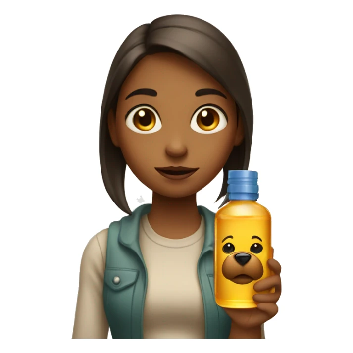 a girl rolling her eyes with a bear oil bottle in hand  sticker