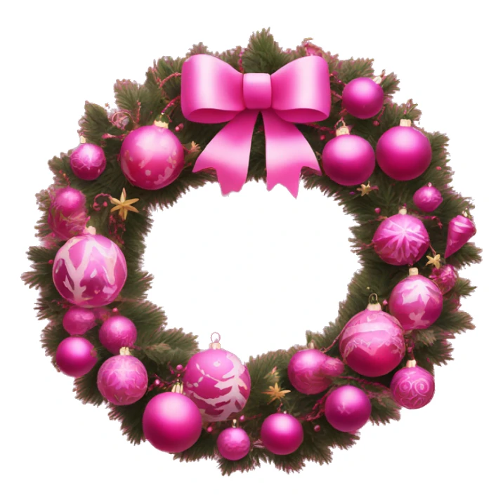 Hot pink Christmas wreath, with light pink ornaments sticker