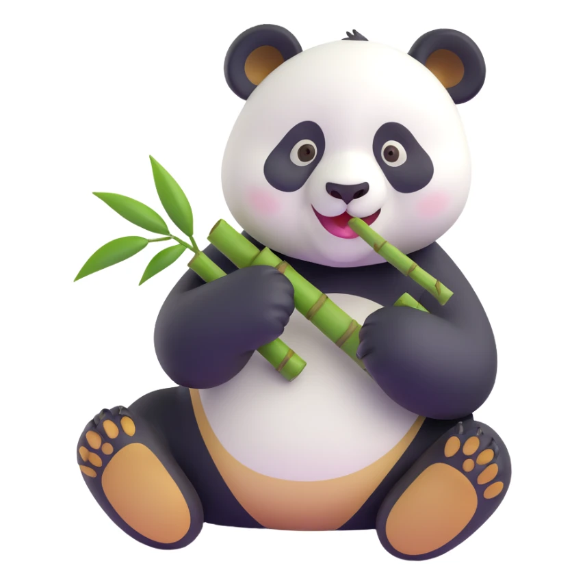 panda eating bamboo in forrest background, close up pose sticker