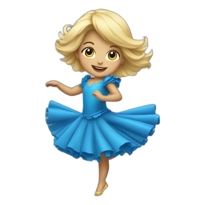 little blonde girl dancing in a blue bird costume sticker