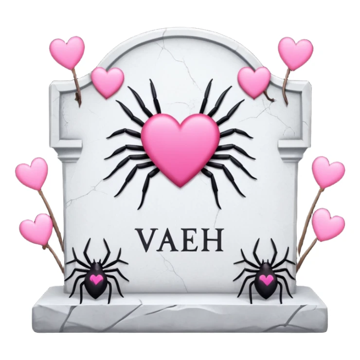 Headstone that says vaeh with pink hearts and spiders sticker