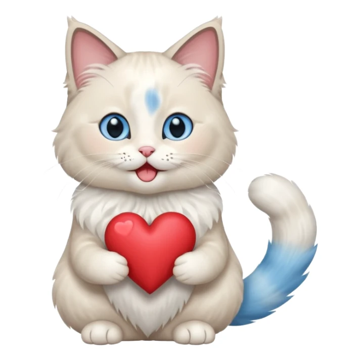 Full body ragdoll Cat holding a heart and mouth open, blushing sticker