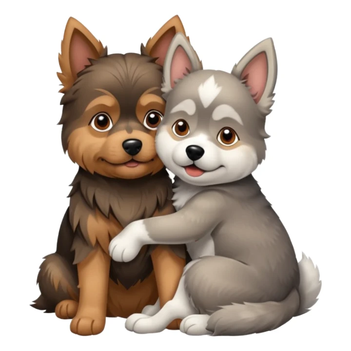 Smal Old yorkie hugging a big husky dog sticker