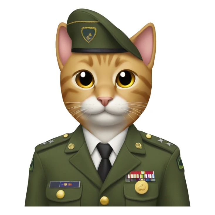 cat in military uniform cutting someones hair sticker