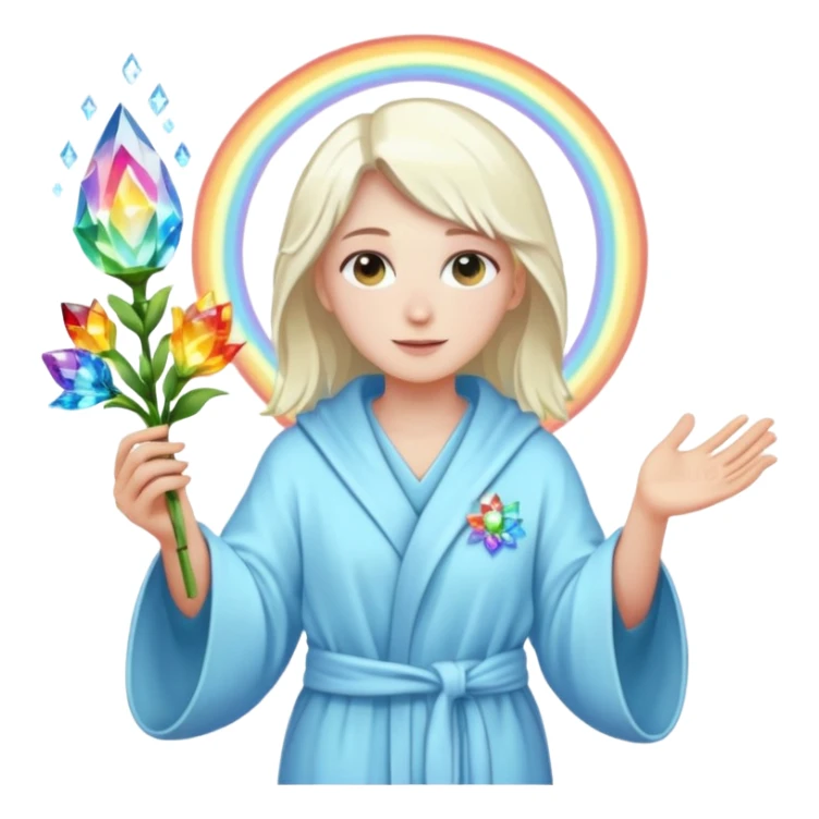 a being of light with a robe on made of light and who is lanky holding a bouquet of crystal flowers on rainbow fire sticker
