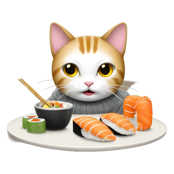 A cat wearing a sweater eating sushi  sticker