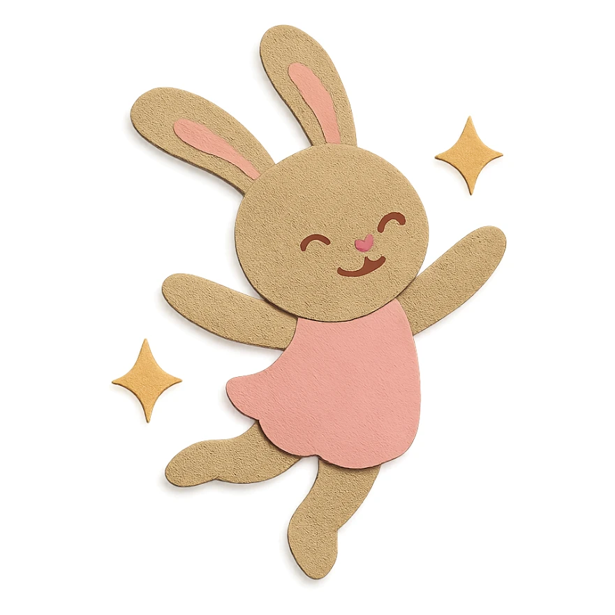 floppy bunny twirling with sparkles, paper-craft style sticker