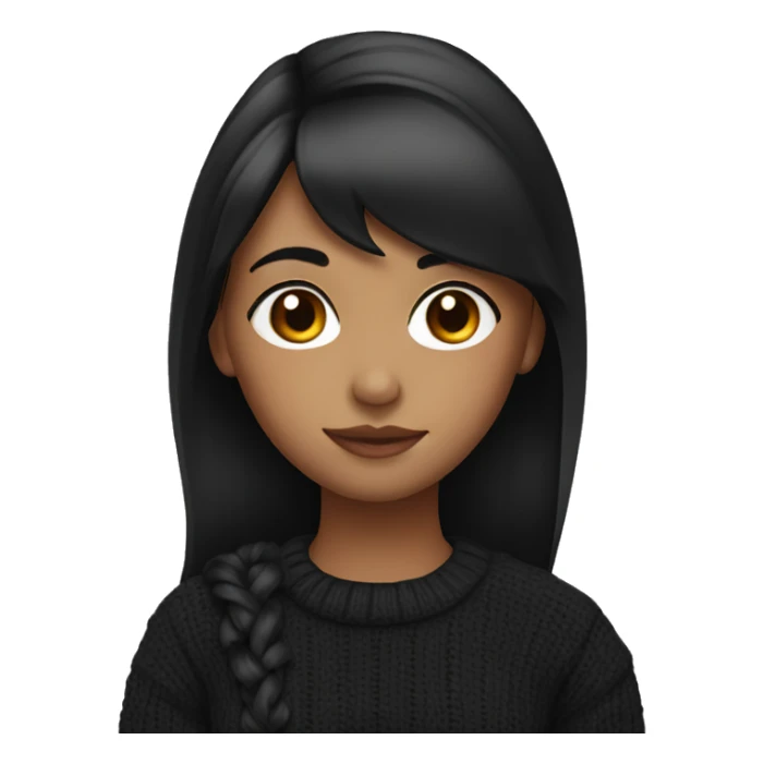 black haired girl with side ponytail and side bangs wearing a black sweater  sticker