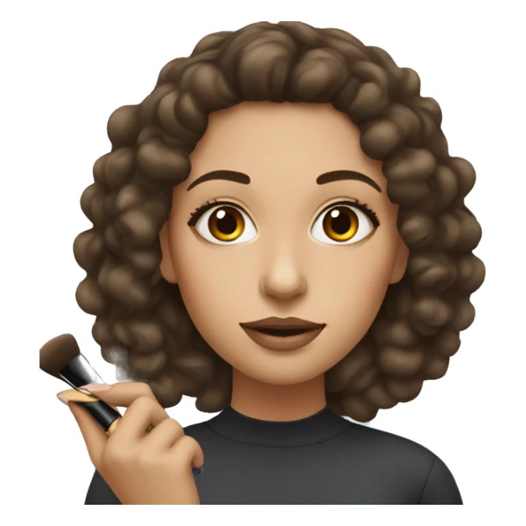 White woman with long dark brown curly hair doing makeup  sticker