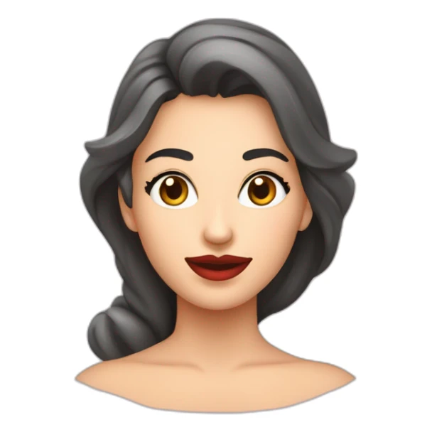 mujer con cara alargada mandibula bien marcada, boca grande, labios anchos, mirada seductora pelo lacio oscuro mirando seria  sticker