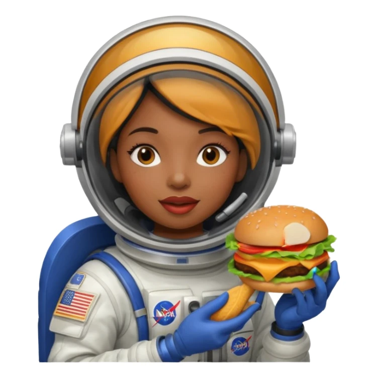 black female wearing nasa suit eating hamburger sticker