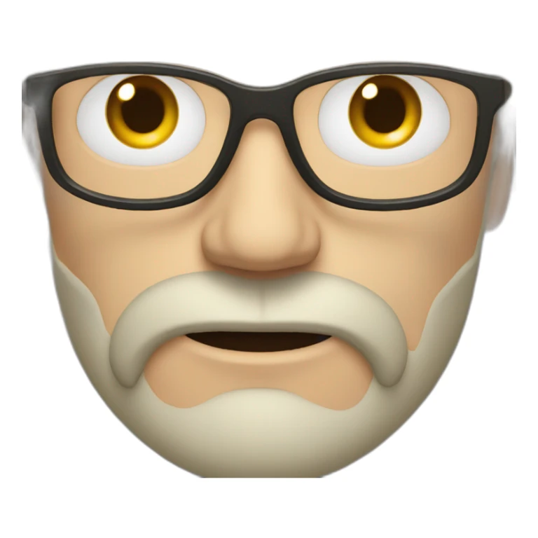 furious white man with beard, medium lenght dark hair and glasses sticker