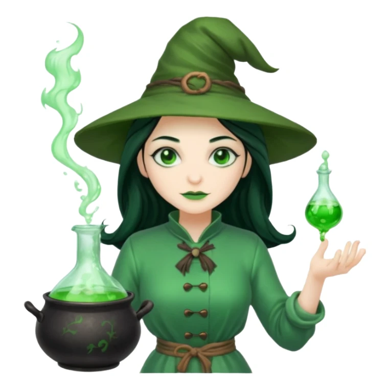 green witch cooking potion sticker
