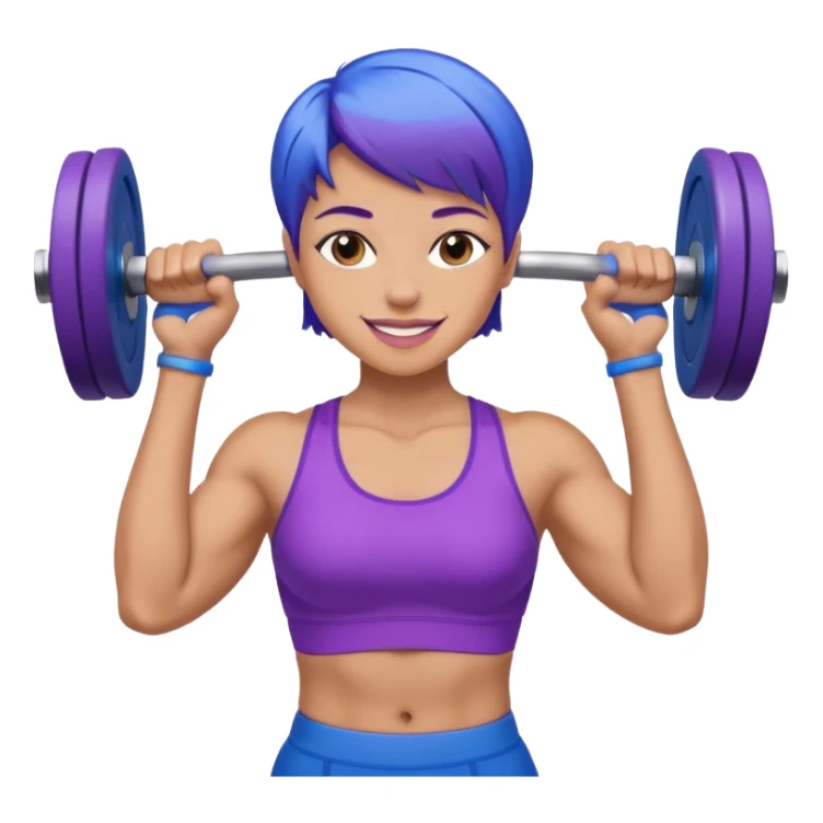weight lift woman short blue purple har muscles sticker