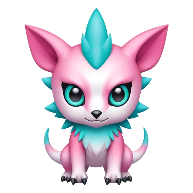 Cute cool edgy kawaii pink-white-turquoise-gradient Digimon-fakemon-creature sticker