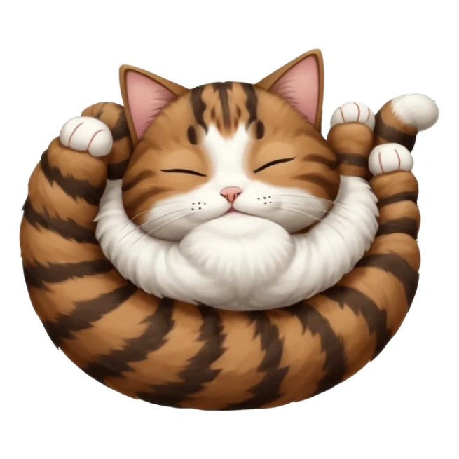 dark brown tabby and white cat in funny positions upside down with eyes closed sticker