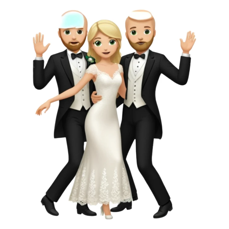 blonde haired green eyed bride and bald beared groom dancing sticker
