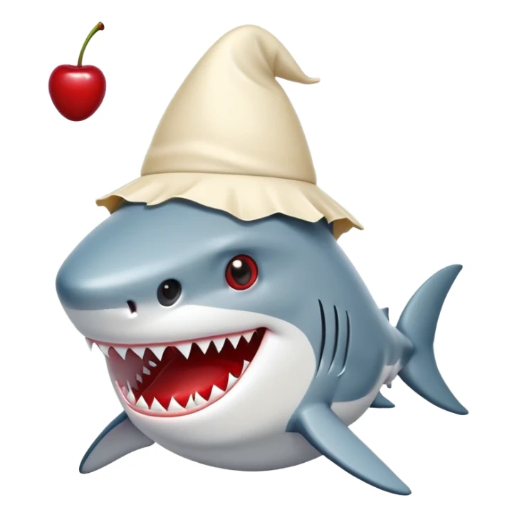 Shark with a tiny cream hat and cherry on top of his head sticker