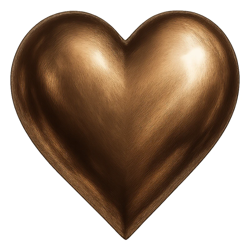heart with a metallic bronze finish, digital illustration sticker