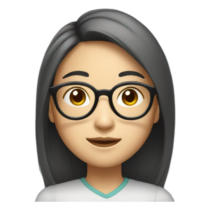 Asian girl, long hair, round face, glasses sticker