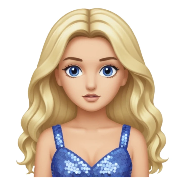 Perrie Edwards from Little Mix with long blonde hair, periwinkle sequin outfit sticker