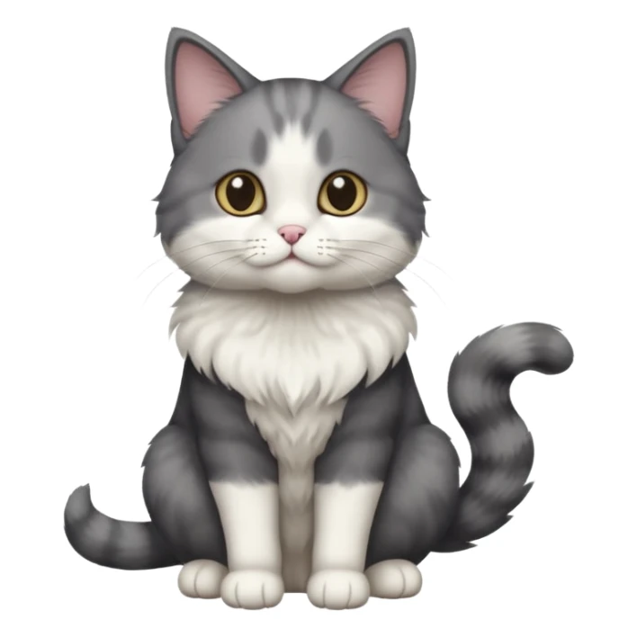 full body half dark grey and half white cat with white front legs sticker