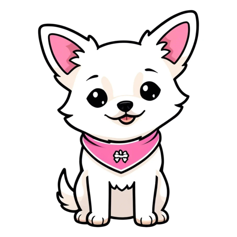 Fluffy white chihuahua with pink bandana sticker
