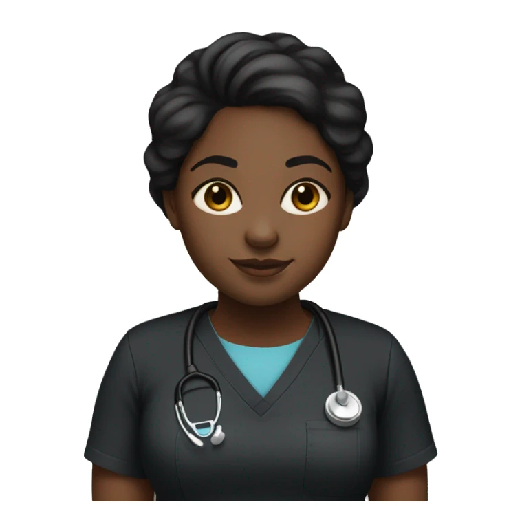Black girl with middle part and black hair in black scrubs full body no stethoscope  sticker