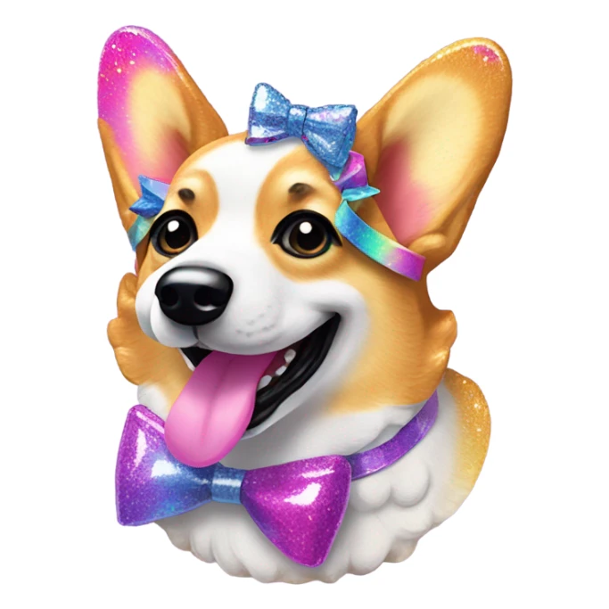 Lisa frank glitter corgi with bows on head sticker
