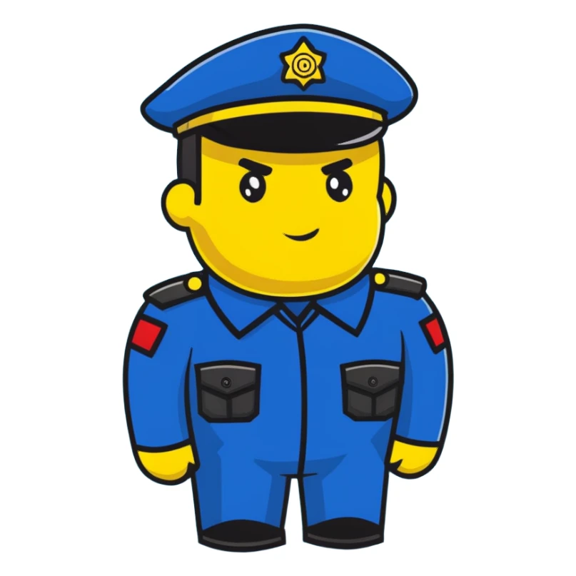 Russian police officer with yellow hat and uniform, professional stance sticker