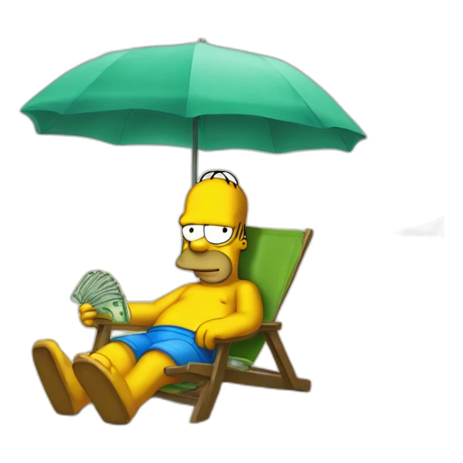homero simpson en la playa con sombrilla y dinero sticker