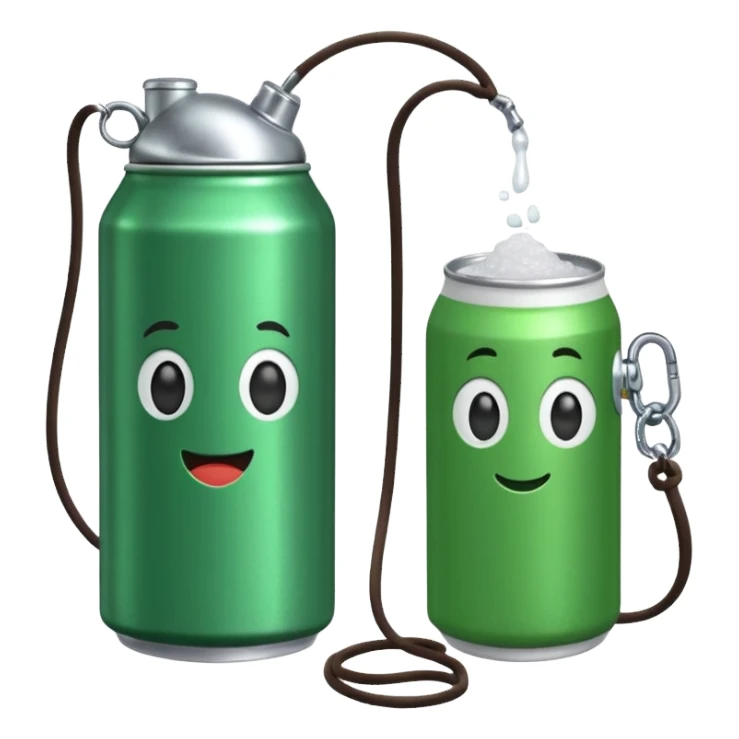 Green Soda can on left on leash of Salt Jug on right sticker