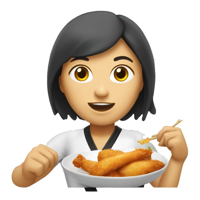 asian taekwondo lady eating chicken tenders sticker