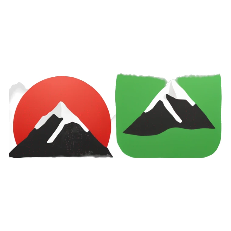 Prapare red,black and red colour flag in a sequence , 35%, 30% and 35% . White bold circle in mid and in the circle there are mountains(green) and sun. sticker