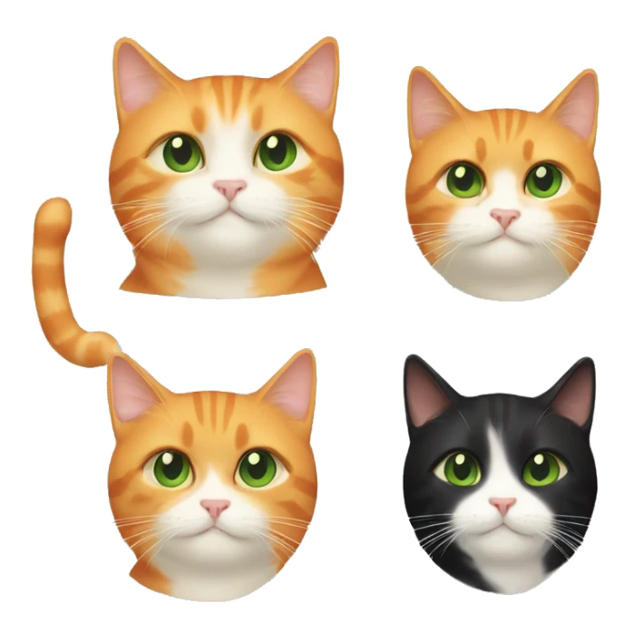 One (1) orange cat with cream lines and two (2) black cats; one with yellow eyes and one with green eyes sticker