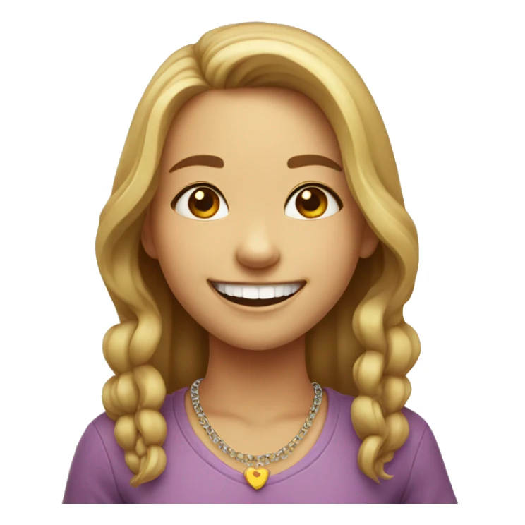 smiling girl indoors with necklace within tooth sticker