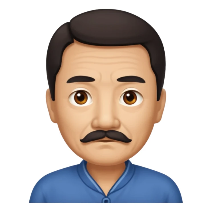 Old Chinese man with dark hair and full turn down mustache sticker