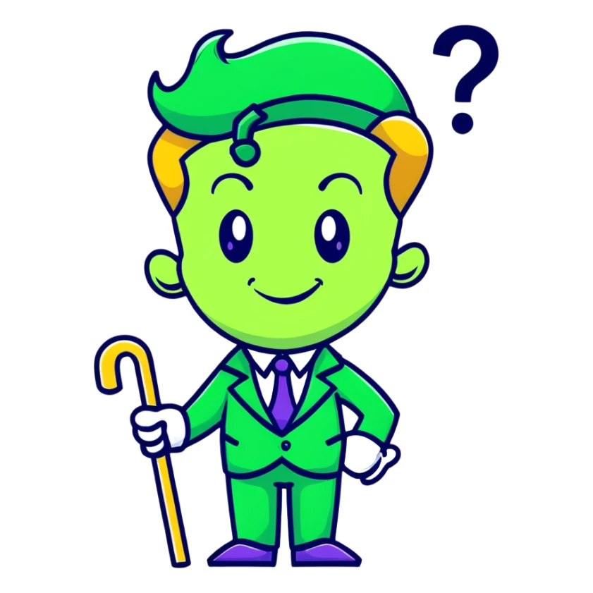 The Riddler villain with green suit, question mark cane, mischievous grin sticker