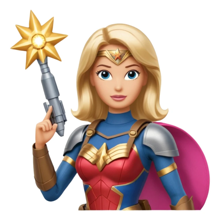 Barbie full confidence battle ready but pretty ground soldier heroically saving lives accompanied by Wonder Woman technology , with shelling happening all around sticker