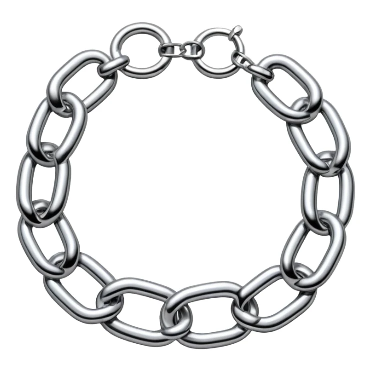 A thick luxury chain emoji made of liquid silver chrome, smooth rounded links, glossy metallic reflections, heavy swag aesthetic, minimalistic iOS emoji style, centered, clean white background sticker