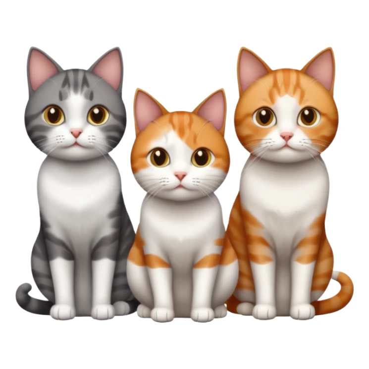 3 different coloured short haired cats including; a dark brown tabby and white cat, and a dark grey and white and a ginger and white sticker