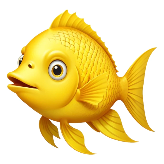 ultra derpy bright yellow fish in perfect side profile facing right, comically wide shocked eye, huge open mouth looking completely clueless, flat 2D side view only sticker