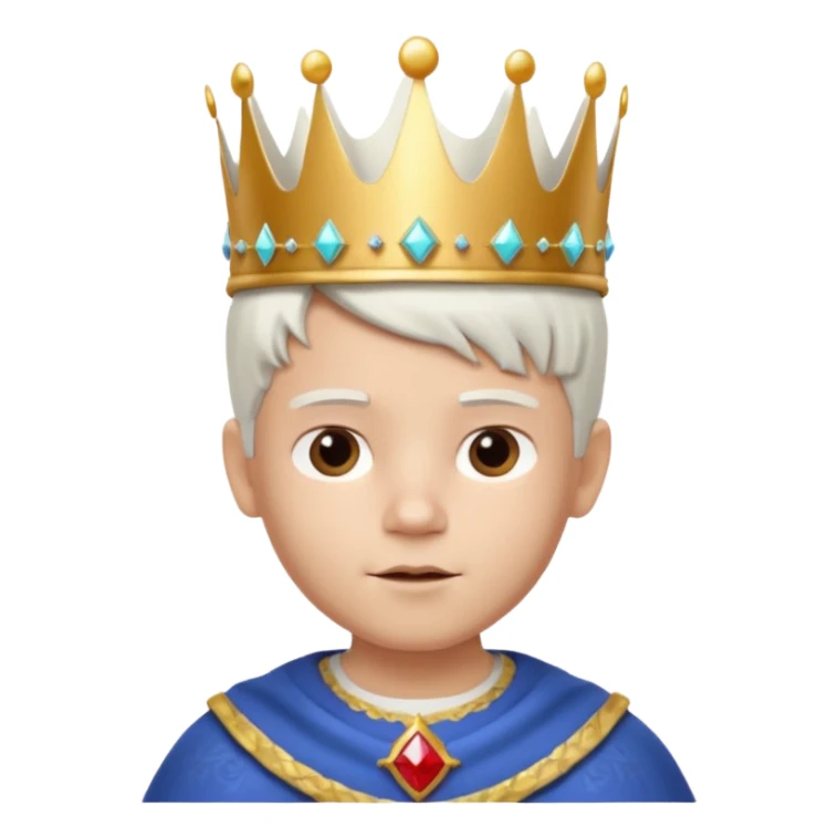 Royal latin Kid boy with wery fancy 3d crown head 3d style only face half rotate head white hair 3d face in rotate sticker