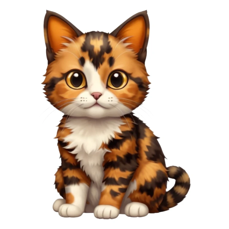 A high-resolution photo-realistic digital illustration of a brown multicoloured  tortoiseshell cat kitten, chest upward sticker