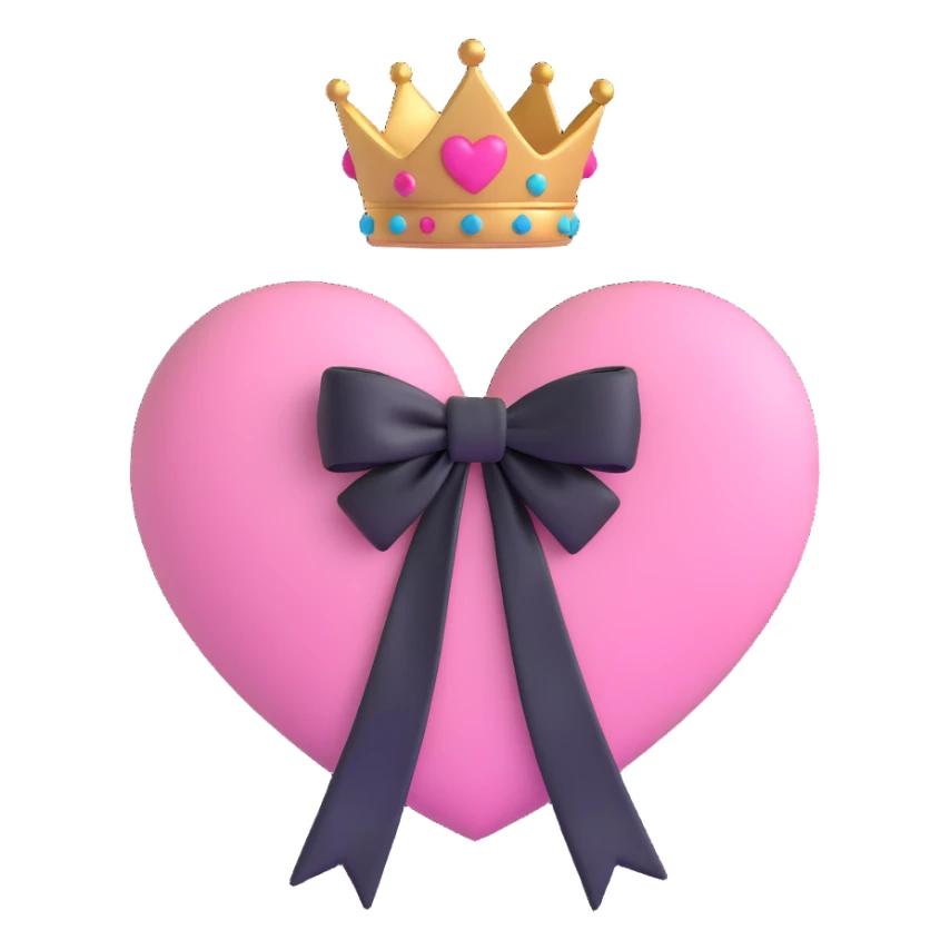 pink heart with a black bow knot and a crown sticker