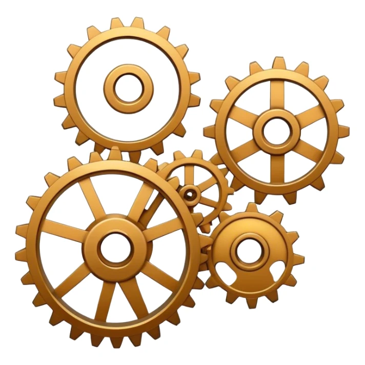 3 cogs, one big cog at the top and 2 small cogs next to each other. sticker